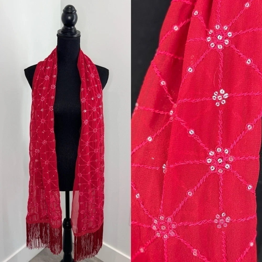 Studio NYC Amiee Lynne Red Beaded Scarf 70
